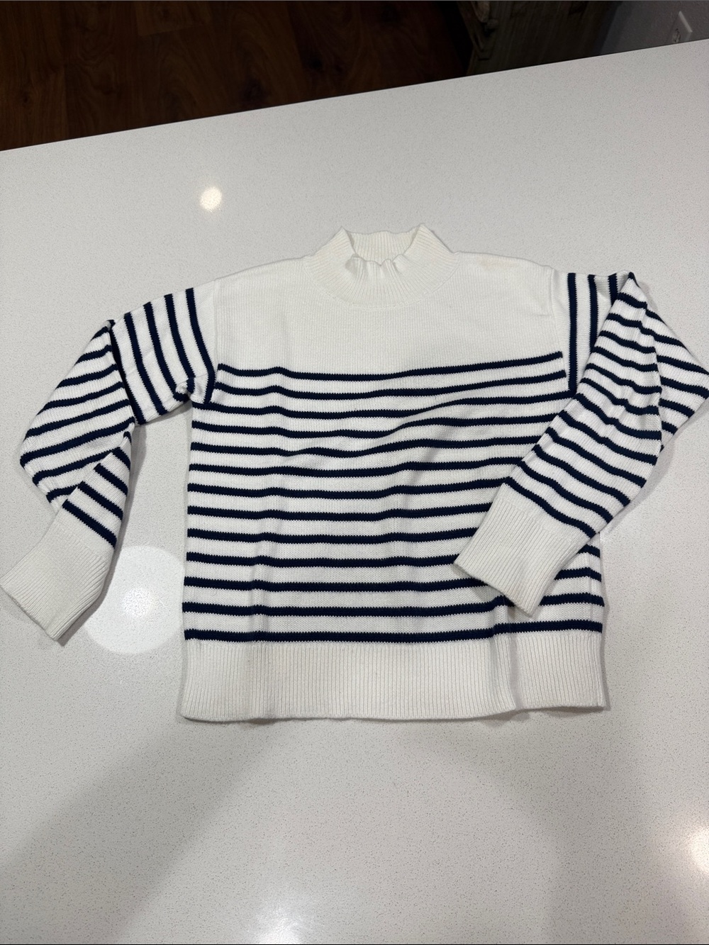 Crewcuts Nautical White and Navy Striped Mock Neck Sweater